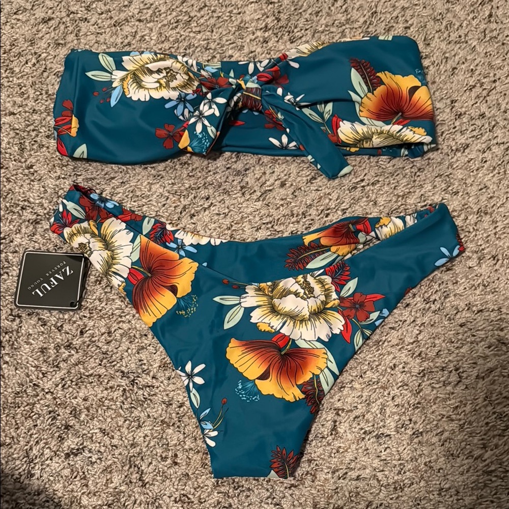 Zaful Teal Floral Bikini Set